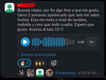 Captura del mensaje de un alumno: por fin algo fino y que me gusta